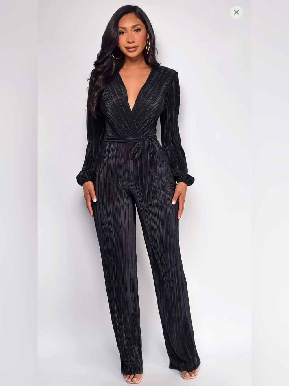 NWT Emprada Black Pleated Wide Leg Jumpsuit Size L Sold Out
